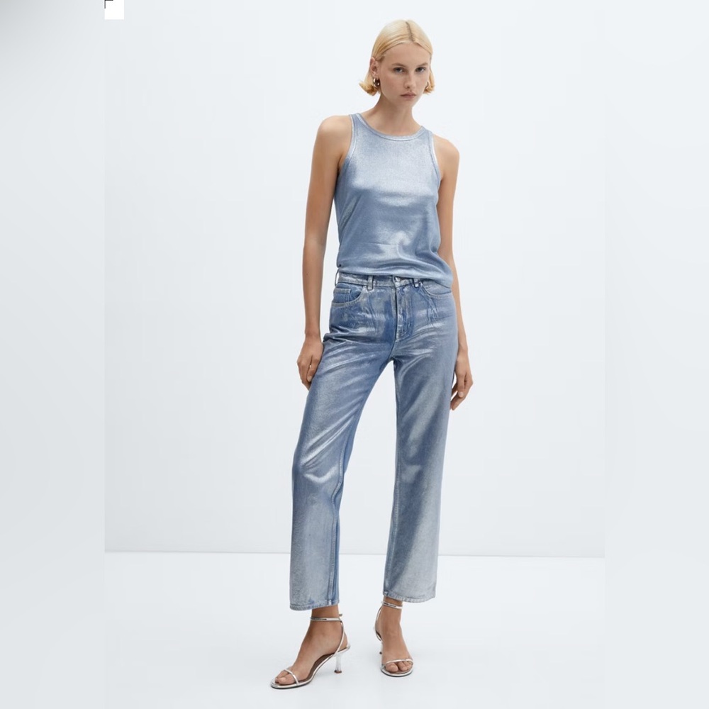 Mango SHINY STRAIGHT-LEG FOIL JEANS